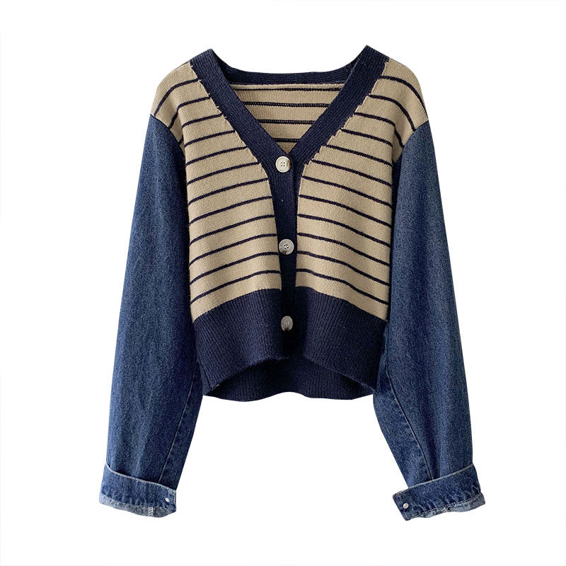 Damen modische Strickjacke mit modernen Streifen-Design und Raglanärmeln EB