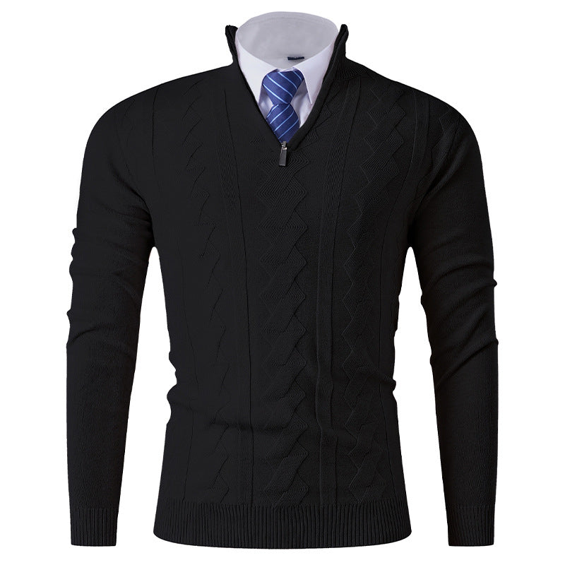 Herren eleganter Stehkragenpullover mit strukturiertem Zipper EB
