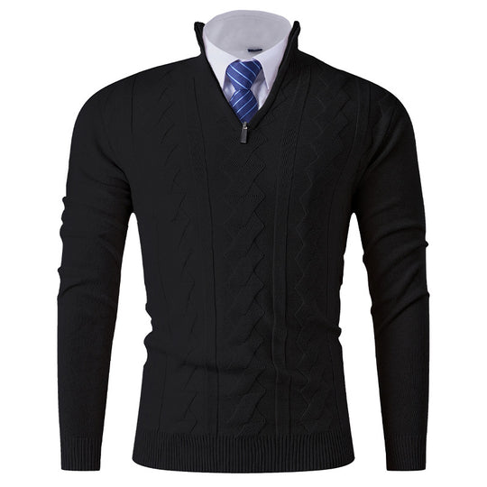 Herren eleganter Stehkragenpullover mit strukturiertem Zipper EB