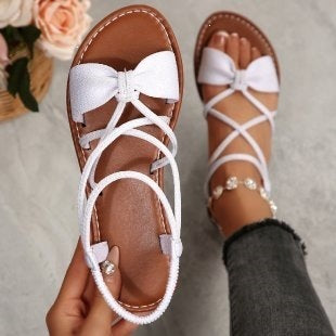 Damen Zarte Römersandalen mit Schleifen-Detail und verstellbaren Schnürriemen EB