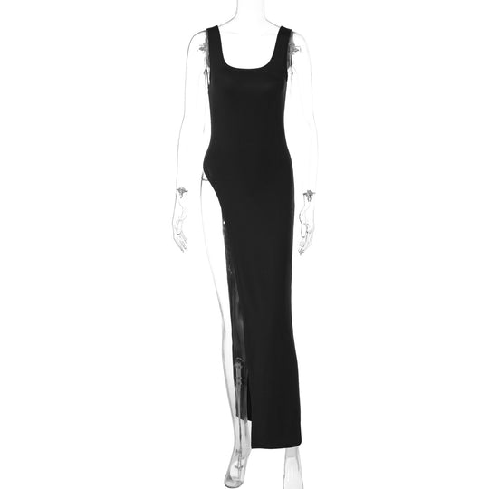 Damen Langarm Maxikleid mit hohem Schlitz EB