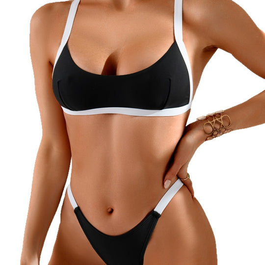 Damen Sportlicher Bikini-Set mit Kontrastdetails EB