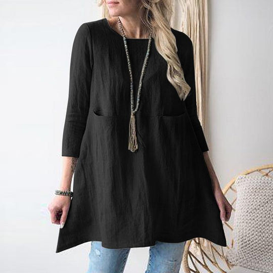 Damen lässiges Tunika-Kleid mit praktischen Taschen und 3/4-Ärmeln EB