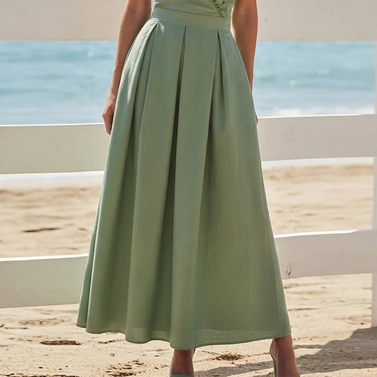 Damen Elegantes Maxi-Kleid mit verspieltem Rüschen-Ausschnitt und taillierter Passform EB