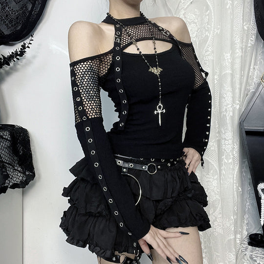 Damen modisches Oberteil mit einzigartigem Cut-Out-Design und Netzdetails EB