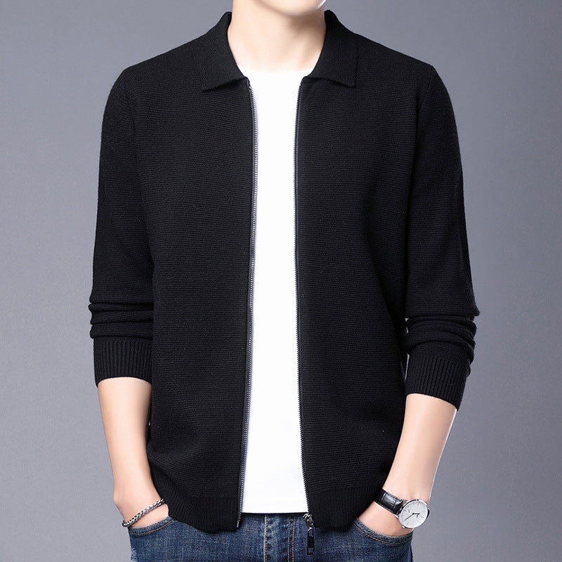 EB | Strickjacke Wolle Slim Fit Reißverschluss Klassischer Kragen Gerippter Saum