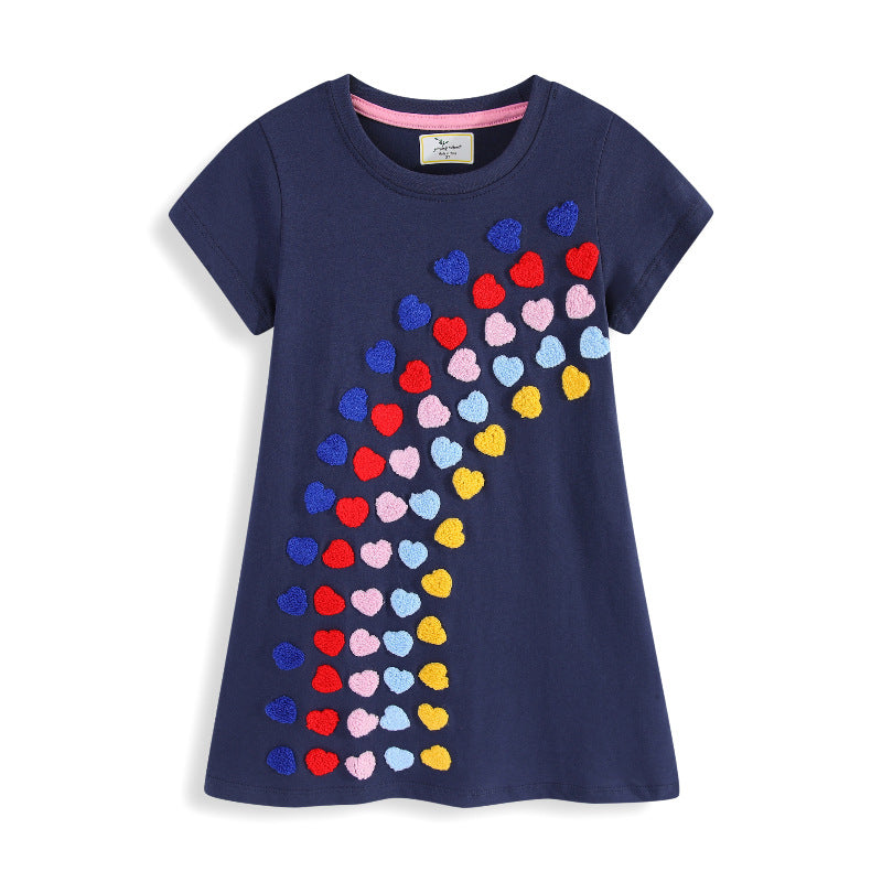 Mädchen T-Shirt Kleid mit buntem Herz-Stickdesign EB