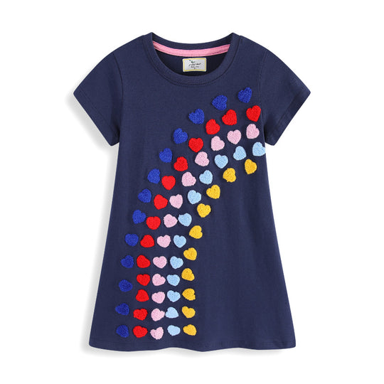 Mädchen T-Shirt Kleid mit buntem Herz-Stickdesign EB