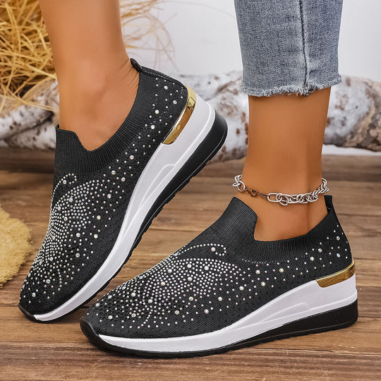 Damen Slip-On Sneakers mit funkelnden Strassdetails EB