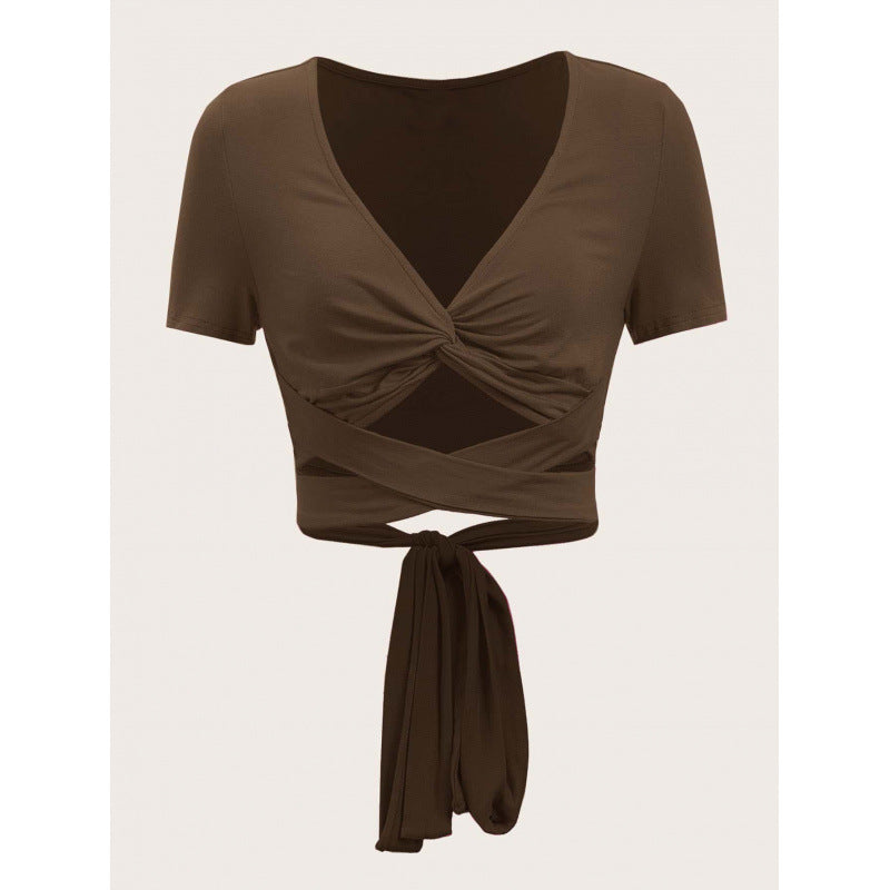 Damen Einseitig drapiertes Crop-Top mit Bindegürtel EB