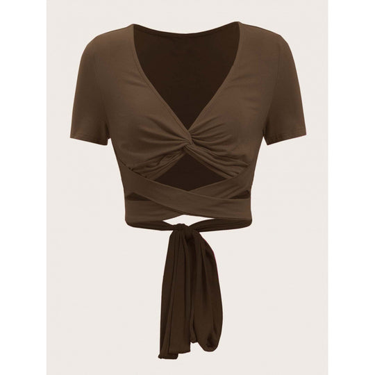 Damen Einseitig drapiertes Crop-Top mit Bindegürtel EB