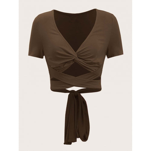 Damen Einseitig drapiertes Crop-Top mit Bindegürtel EB