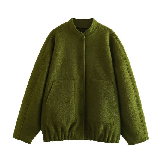 Damen flauschige Oversized-Jacke mit praktischen Taschen und elegantem Stehkragen EB