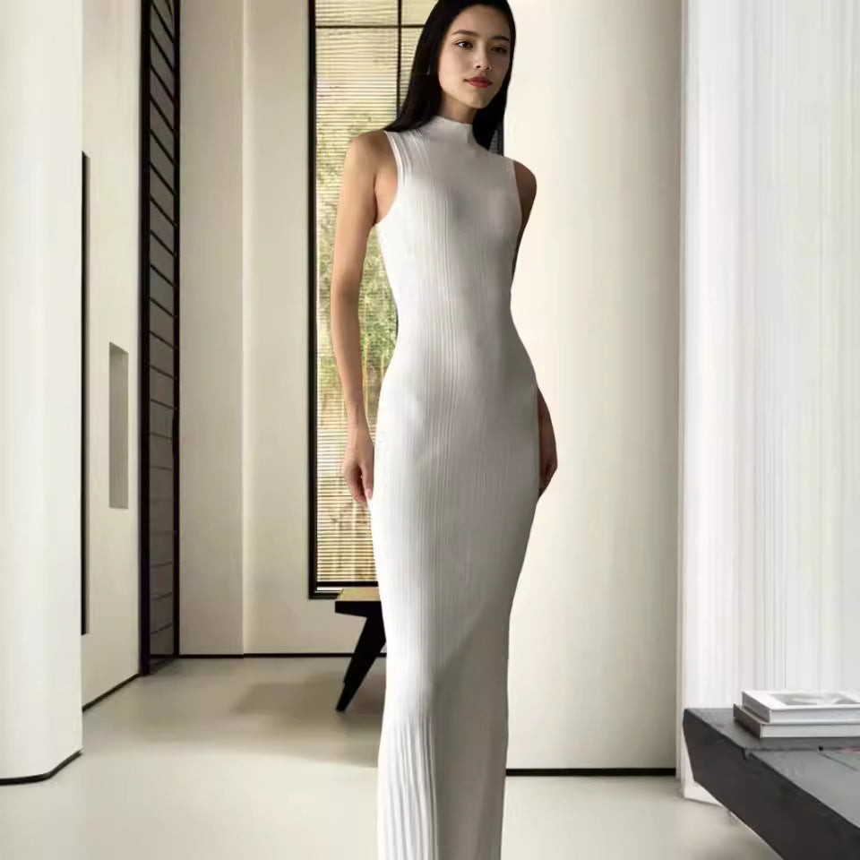 Damen Elegantes Langarm Maxikleid im Rippstrick-Stil EB