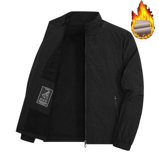 Herren Leichte winddichte Fleece‑gefütterte Übergangsjacke mit Stehkragen und Reißverschlüssen EB