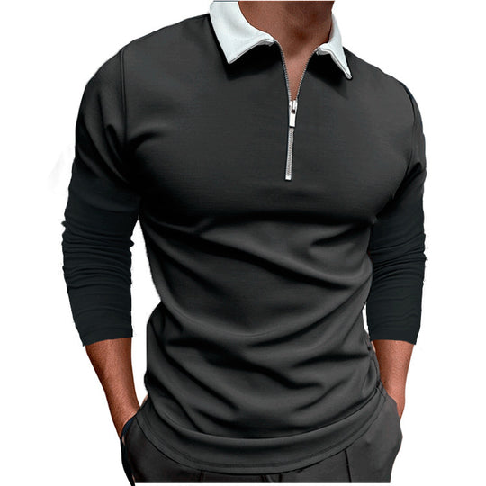Herren sportlicher Pullover mit 1/4 Reißverschluss und kontrastierendem Kragen EB