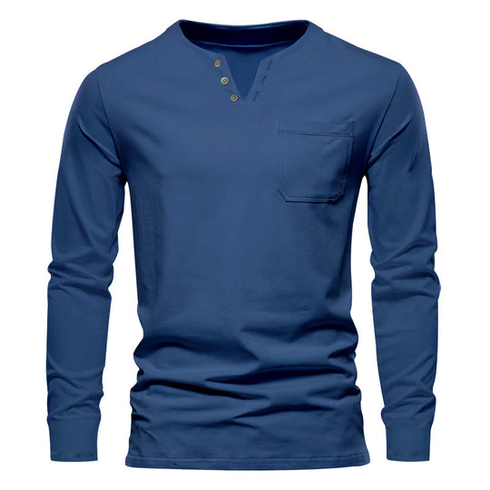 Herren Langarm-Henley-Shirt mit praktischer Brusttasche und modischem Knopfdesign EB