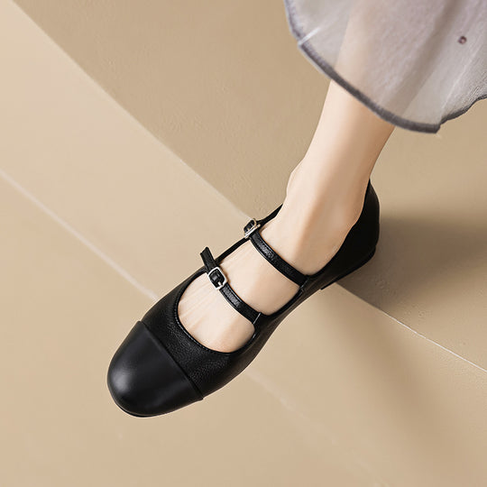 Damen Ballerinas mit doppeltem Riemen und metallic Obermaterial EB