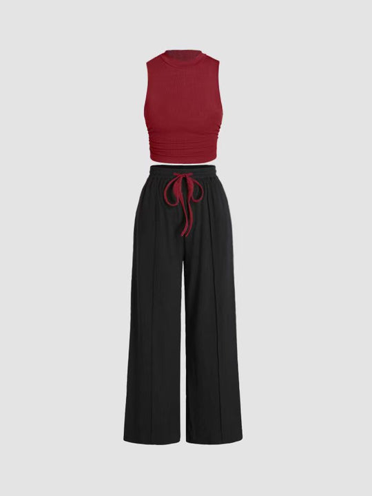 Damen lässiges Oberteil und weit geschnittene Hose Set EB