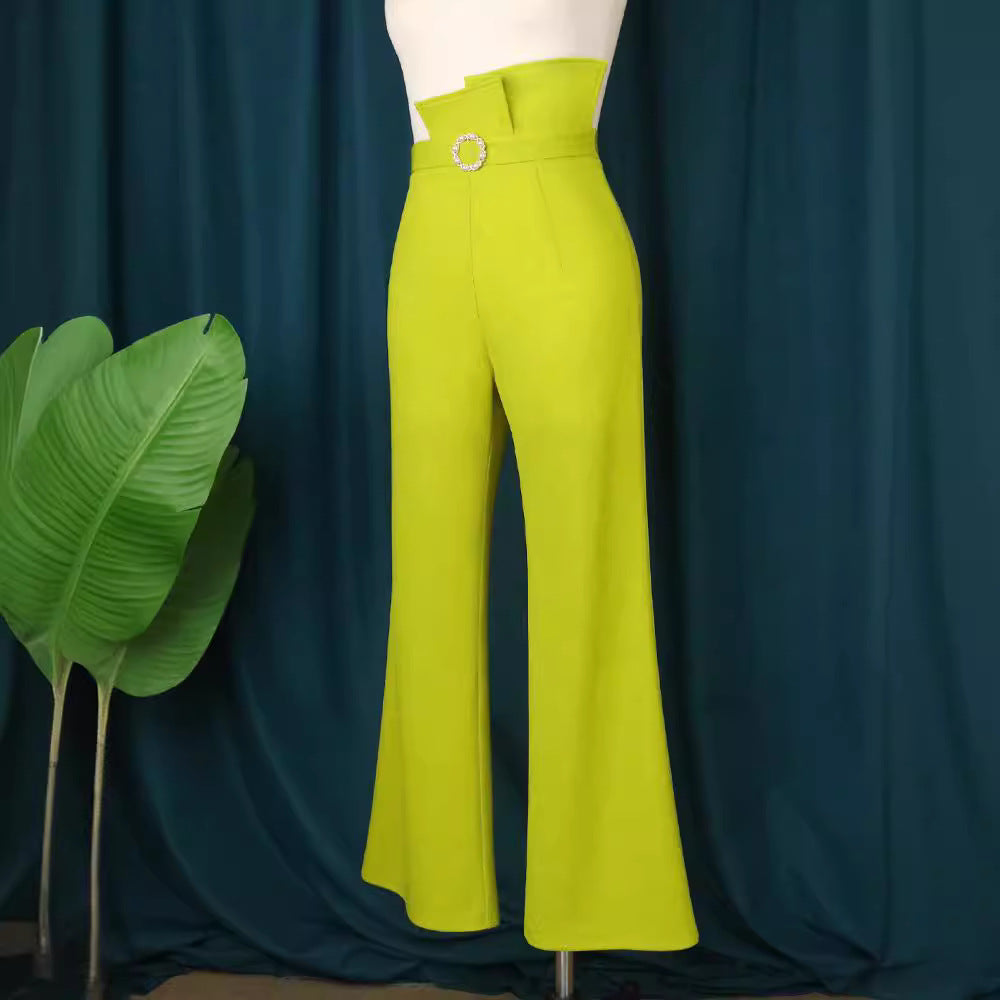 Damen High-Waist Palazzo-Hose mit eleganter Schnalle EB