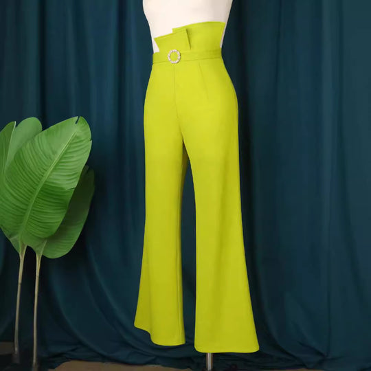 Damen Elegante Hochbundhose mit schickem Gürtel und weitem Bein EB