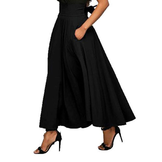 Damen weit geschnittene Palazzo-Hose mit eleganten Taschen und hohem Bund EB