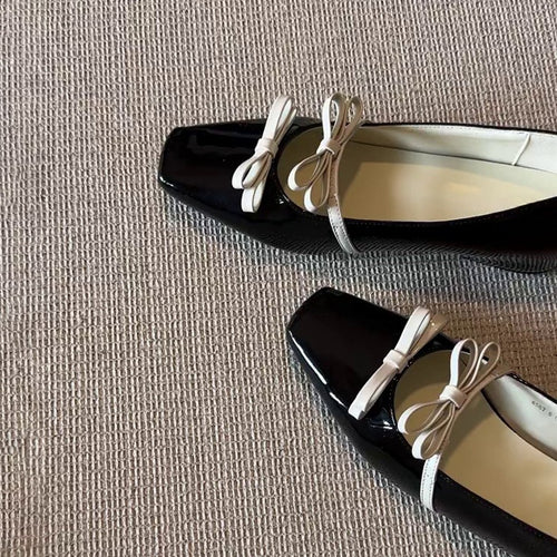 Damen Ballerina-Schuhe mit quadratischer Spitze und dekorativem Schleifchen EB