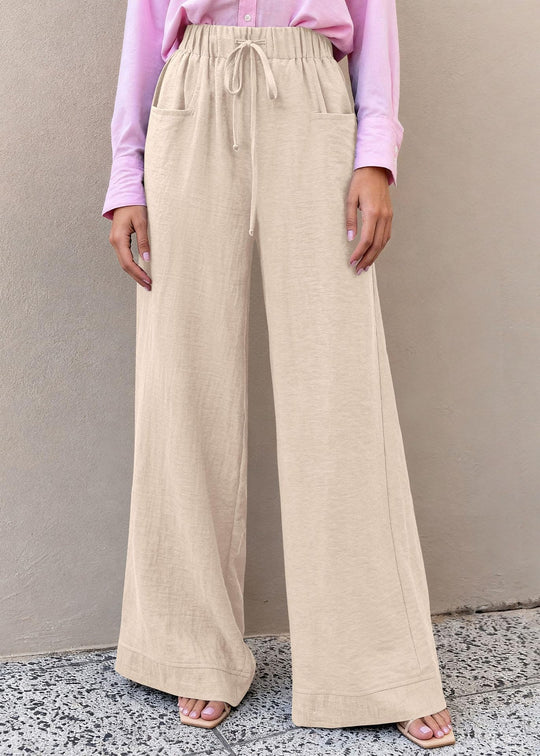 Damen Weit geschnittene Sommerhose mit elastischem Bund und frontalen Taschen EB