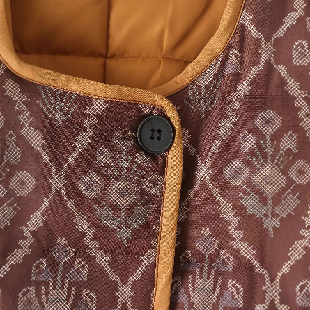 Damen gesteppte Übergangsjacke mit floralem Design und praktischen Taschen EB