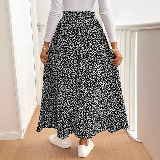 Damen Maxirock mit floralem Muster und seitlichem Schlitz EB