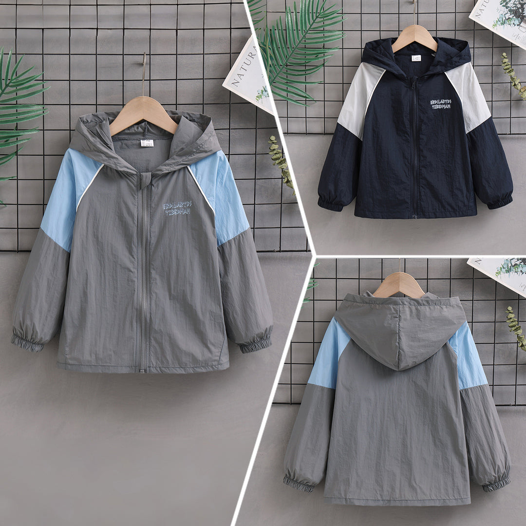 Unisex nan leichte Kapuzen-Windjacke mit Kontrastärmeln und elastischen Bündchen R&B