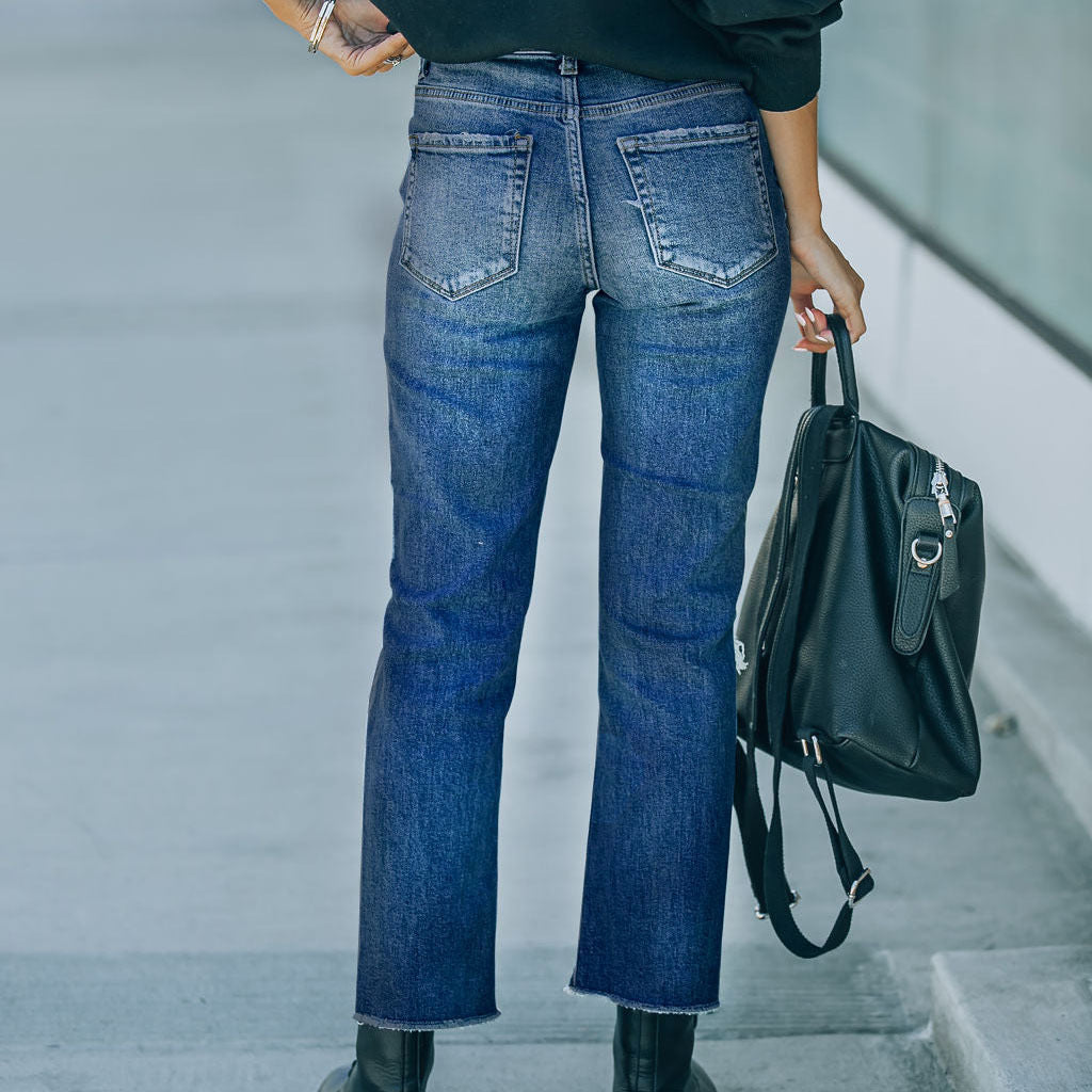 Damen Mom-Jeans im lässigen Used-Look mit modischen Rissen EB