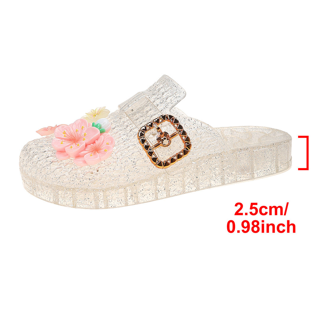 Damen Sommerliche Pantoletten mit geschmackvollen Blumenapplikationen und modischem Schnallenverschluss EB