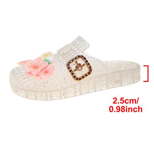 Damen Sommerliche Pantoletten mit geschmackvollen Blumenapplikationen und modischem Schnallenverschluss EB
