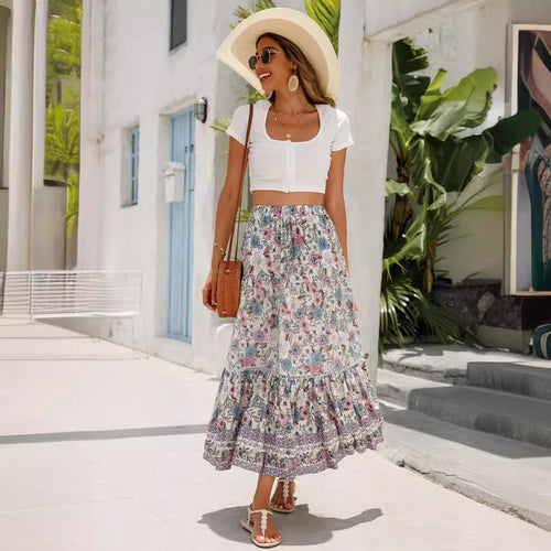 Damen Sommer-Rock mit floralen Mustern und voluminösem Saum EB