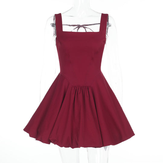 Damen schwingendes Midikleid mit quadratischem Ausschnitt und schmalen Trägern EB