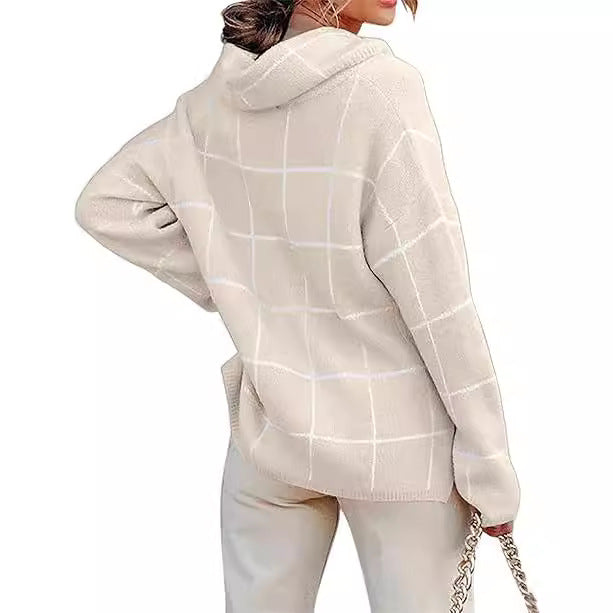 Damen Kariertes Hoodie mit Taschen und lässigem Schnitt EB