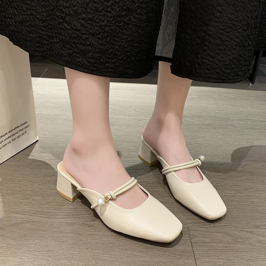 Damen elegante und bequeme Mules mit Blockabsatz EB