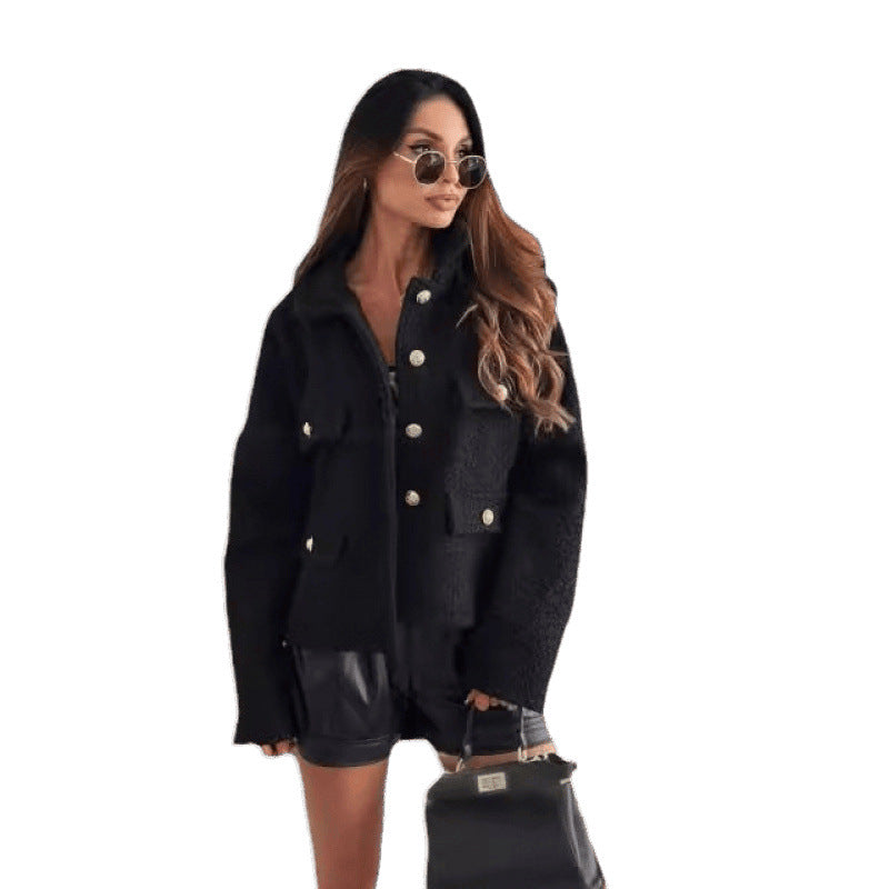 Damen-Plüsch-Strukturjacke mit Utility-Taschen EB