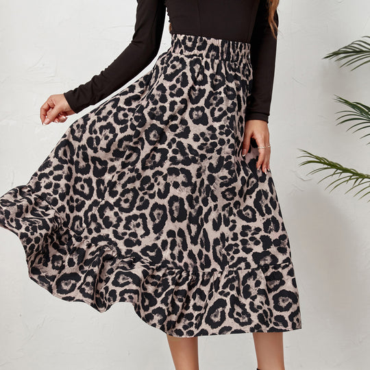Damen Midikleid mit Volants und Leopardenmuster EB