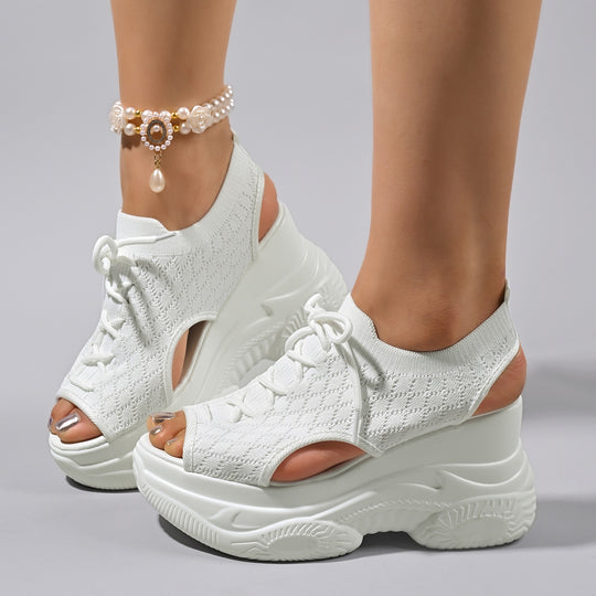 Damen Wedge-Sandalen mit elastischer Strickoberfläche und atmungsaktiver Plattform EB