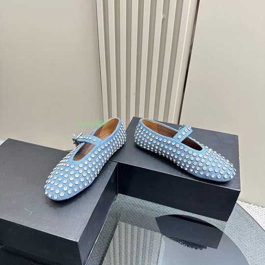 Damen Modische Ballerinas mit Strassverzierungen und komfortablem Fußbett EB