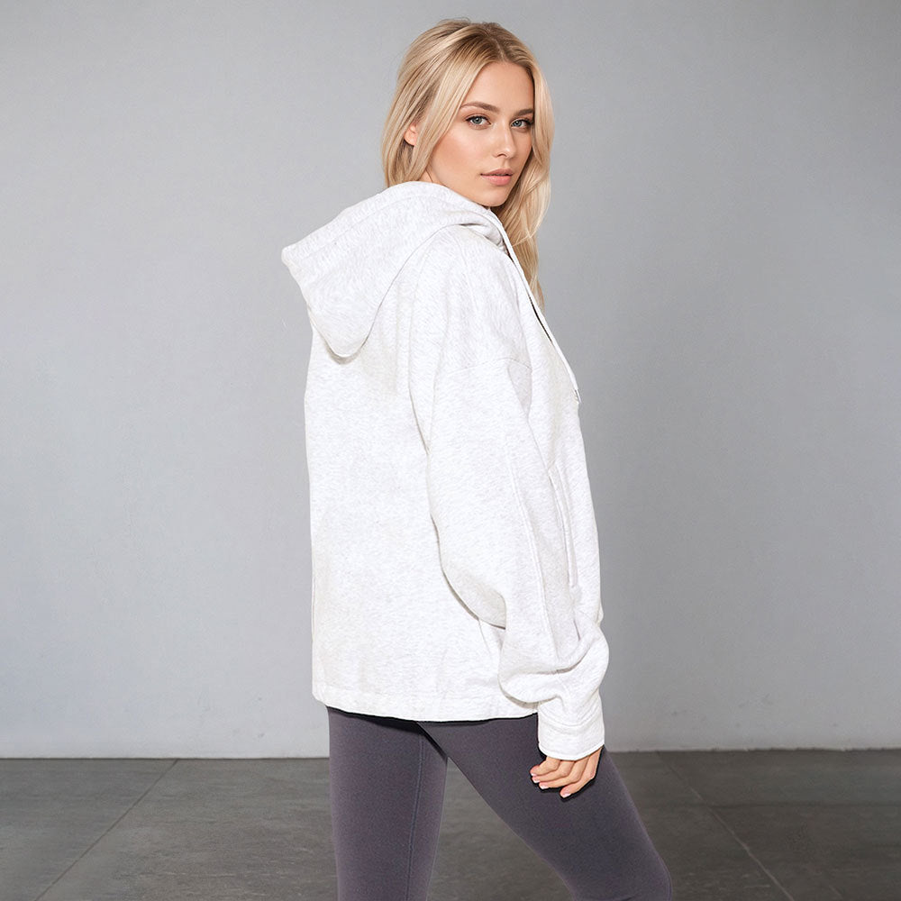 Damen oversized Kapuzenjacke mit Reißverschluss, Tunnelzug-Saum und Kängurutaschen Eichborn Berlin