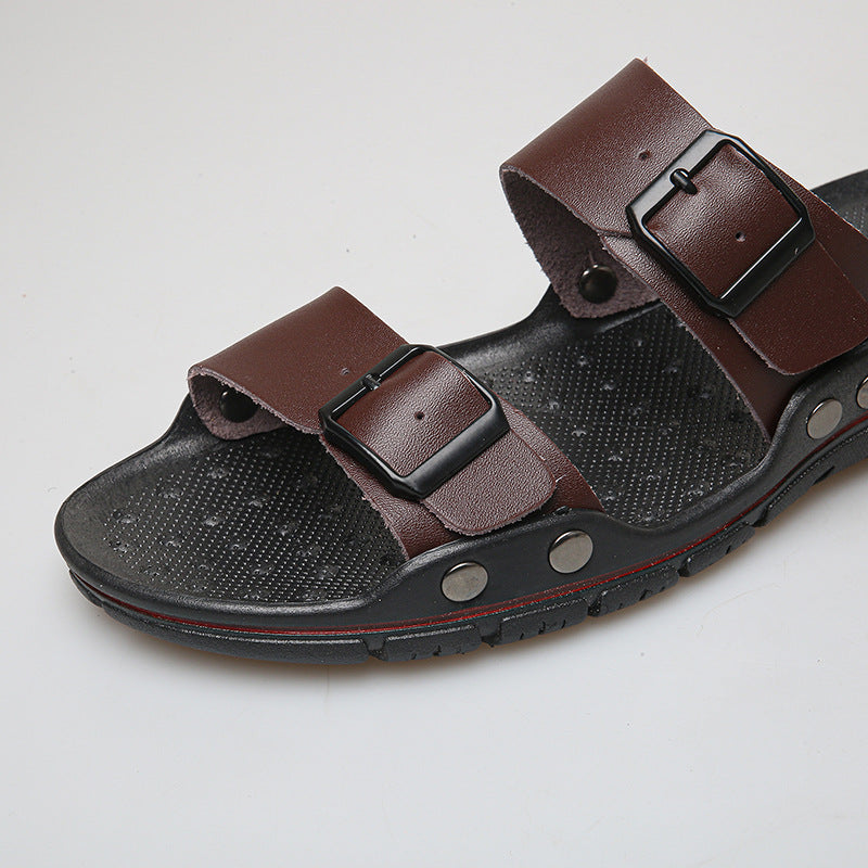 Herren Bequeme Leder-Sandalen mit verstellbaren Riemen EB