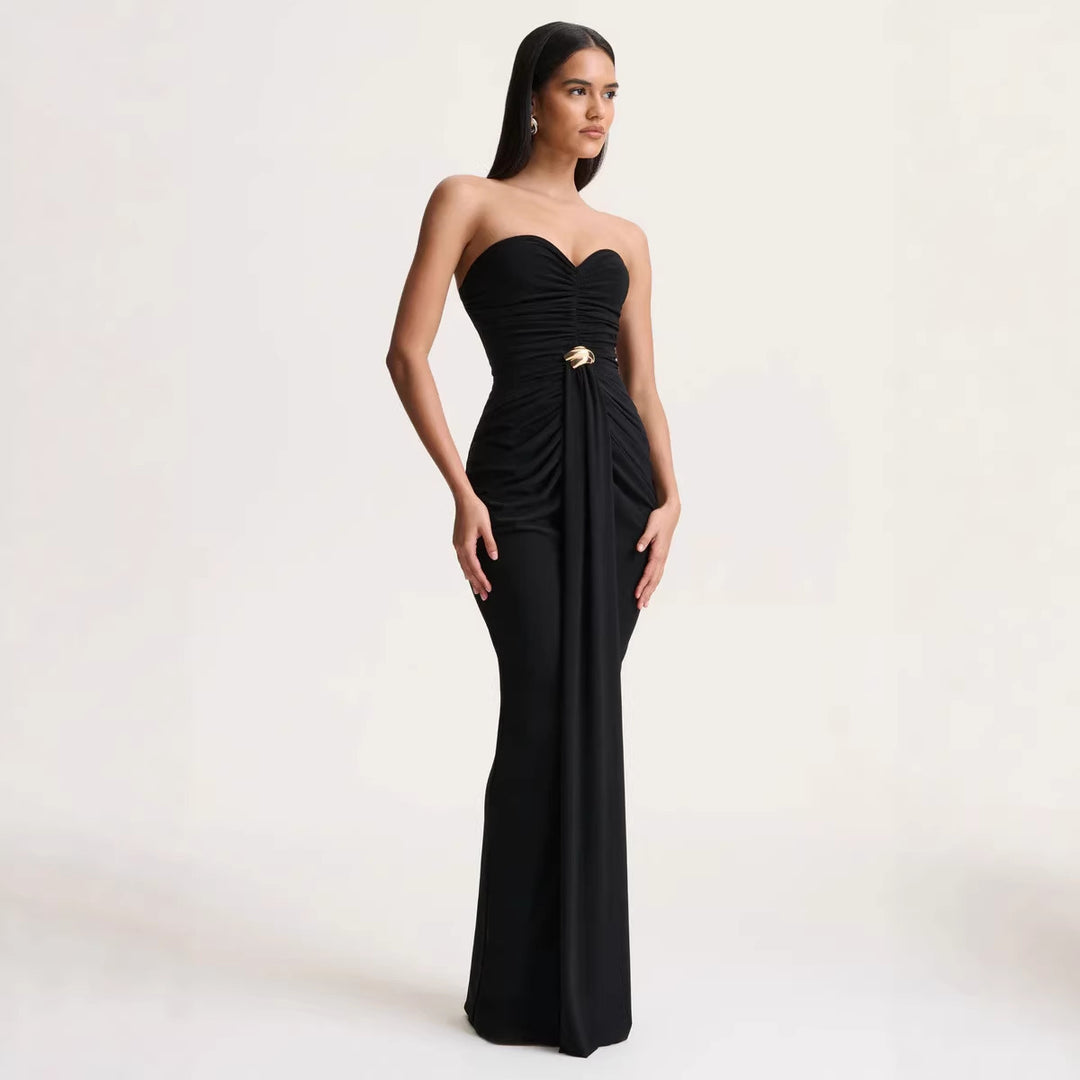 Damen Elegantes und figurbetontes Abendkleid mit gerafftem Design und schimmerndem Detail EB