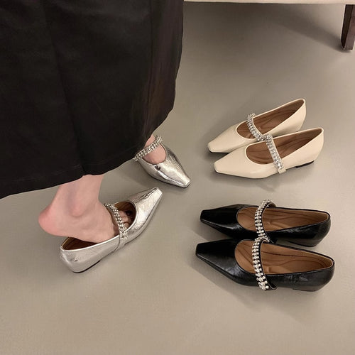 Damen elegante Ballerinas mit dekorativem Strassriemen EB