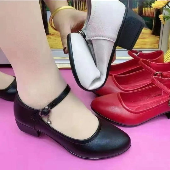 Damen elegante Ballerinas mit modischem Riemen und bequemem Blockabsatz EB