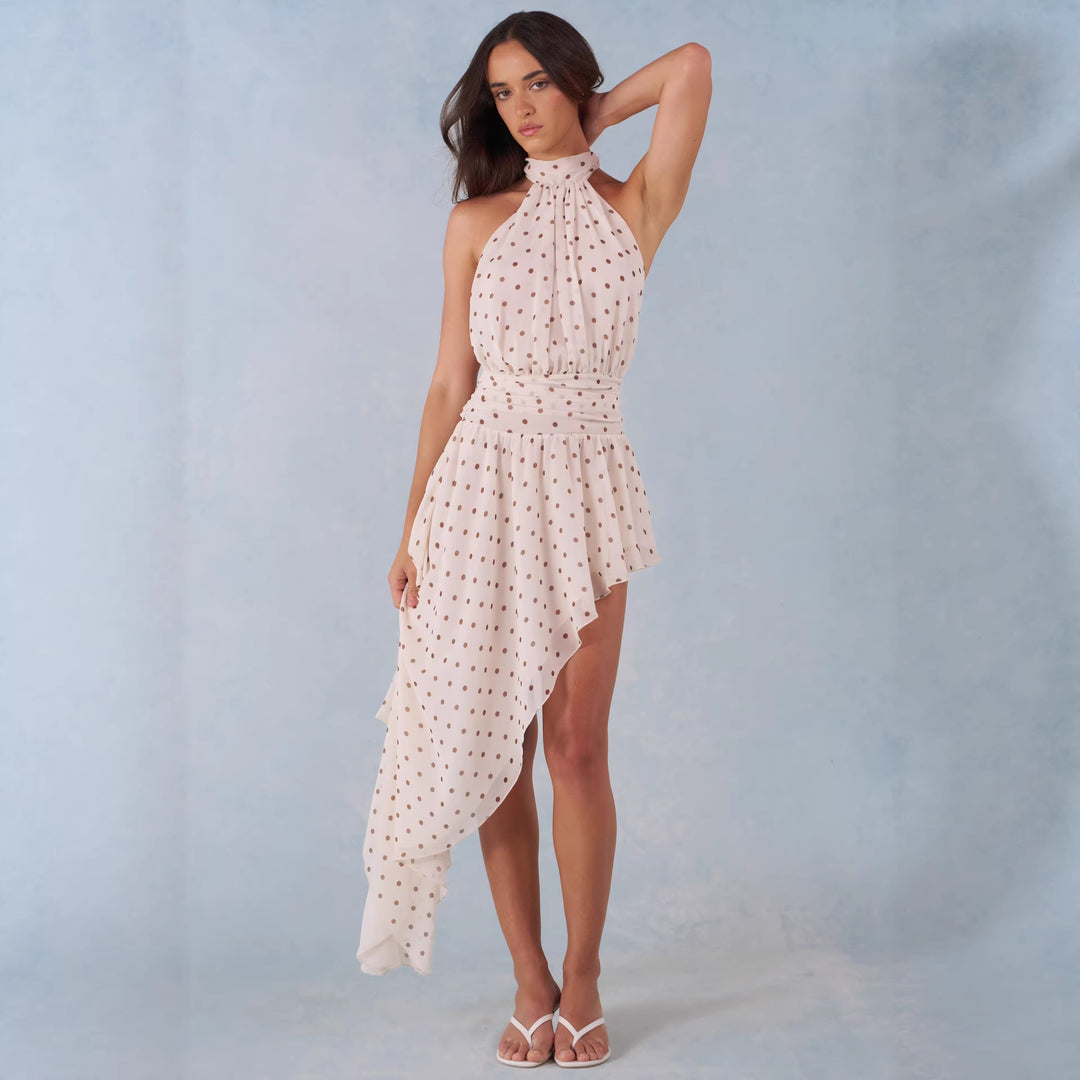 Damen Hochgeschlossenes Minikleid mit asymmetrischem Rock und fließendem Stoff EB