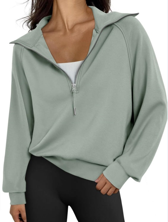 Damen lässiger Sweatpullover mit hohem Kragen und Reißverschluss EB