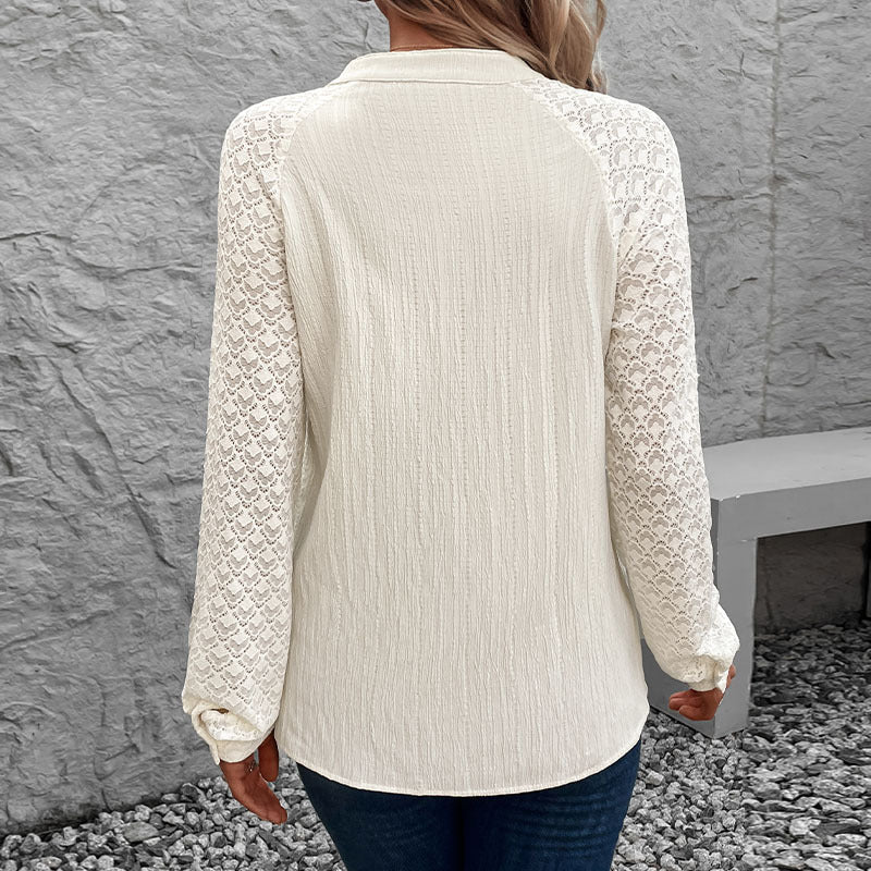 Damen Bluse mit eleganten Spitzenärmeln und hochwertiger Struktur EB